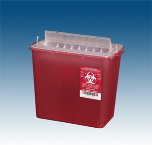 Plasti-Products Sharps Container 11 H X 11-3/4 W X 6-3/4 D Inch 2 Gallon Translucent Red Base / Translucent Lid Horizontal Entry Rotating Lid