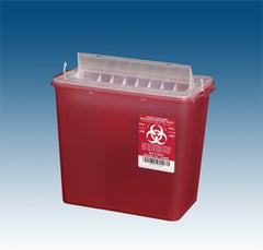 Plasti-Products Sharps Container 11 H X 11-3/4 W X 6-3/4 D Inch 2 Gallon Translucent Red Base / Translucent Lid Horizontal Entry Rotating Lid