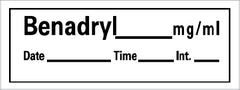 Precision Dynamics Drug Label Barkley® Anesthesia Label Benadryl_mg/mL Date_Time_Int_ White 1/2 X 1-1/2 Inch - M-530972-1700 - Roll of 1