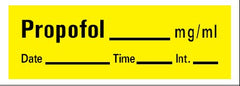 Precision Dynamics Drug Label Barkley® Anesthesia Label Tape Propofol_mg/mL Date_Time_Int_ Yellow 1/2 X 1-1/2 Inch - M-537616-3053 - Roll of 1