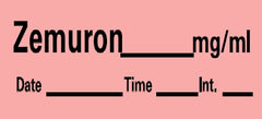Precision Dynamics Drug Label Barkley® Anesthesia Label Zemuron_mg/mL Date_Time_Int_ Fluorescent Red 1/2 X 1-1/2 Inch - M-539398-2349 - Roll of 1