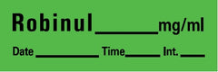 Precision Dynamics Drug Label Barkley® Anesthesia Label Robinul_mg/mL Date_Time_Int_ Green 1/2 x 1-1/2 Inch - M-539402-3269 - Roll of 1