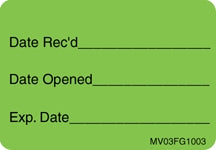 Precision Dynamics Pre-Printed / Write On Label Barkley® Communication Fill In Green Date Rec'D Date Opened Exp Date Black Quality Control Label 1 X 1-7/16 Inch - M-632449-4407 - Roll of 1