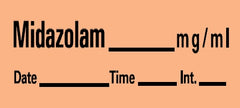 Precision Dynamics Drug Label Barkley® Anesthesia Label Midazolam_mg/mL Date_Time_Int._ Orange 1/2 X 1-1/2 Inch - M-677886-2738 - Roll of 1