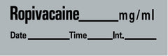 Precision Dynamics Drug Label Barkley® Anesthesia Label Ropivaxaine_mg/mL Date_Time_Int_ Gray 1/2 x 1-1/2 Inch - M-683401-4909 - Roll of 1