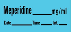 Precision Dynamics Drug Label Barkley® Anesthesia Label Meperidine_mg/mL Date_Time_Int Blue 1/2 X 1-1/2 Inch - M-705310-2892 - Roll of 1