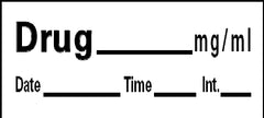Precision Dynamics Pre-Printed Label Barkley® Anesthesia Label White Paper Drug_mg/mL Date_Time_Int_ Black Syringe Label 1/2 X 1-1/2 Inch - M-705454-1028 - Roll of 1