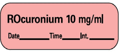 Precision Dynamics Drug Label Barkley® Anesthesia Label Rocuronium 10mg/mL Date_Time_Int_ Fluorescent Red 1/2 X 1-1/2 Inch - M-707434-4629 - Roll of 1