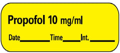 Precision Dynamics Drug Label Barkley® Anesthesia Label Propofol 10mg/mL Date_Time_Int_ Yellow 1/2 X 1-1/2 Inch - M-707438-1117 - Roll of 1