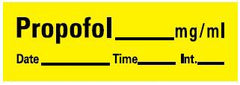 Precision Dynamics Drug Label PDC® Anesthesia Label Propofol_mg/mL Date_Time_Int_ Yellow 1/2 X 1-1/2 Inch - M-741892-2317 - Roll of 1