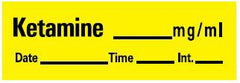 Precision Dynamics Drug Label PDC® Anesthesia Label Ketamine_mg/mL Date_Time_Int Yellow 1/2 X 1-1/2 Inch - M-741893-3461 - Roll of 1