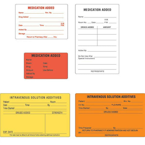 Pharmacy Medication Labels - Medication Added MEDICATION ADDED • Red type on white label ,1000 / roll - Axiom Medical Supplies