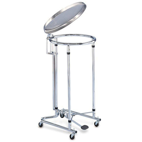 Round Chrome Step-On Hamper with Stainless Steel Lid Round Chrome Step-On Hamper Stainless Steel Lid • 19.625" Dia x 36"H ,1 Each - Axiom Medical Supplies