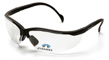 Pyramex Safety Glasses with Readers Venture II™ Adjustable Temple Clear Tint Polycarbonate Lens Black Frame Over Ear One Size Fits Most - M-1068170-4203 - Case of 6