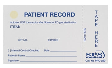 SPS Medical Supply Sterilization Record Card Steam / EO Gas