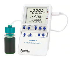 Fisher Scientific Datalogging Digital Thermometer with Alarm Fisherbrand™ Traceable® Fahrenheit / Celsius -58° to +158°F (-50° to +70°C) Bottle Probe Multiple Mounting Options AC Adaptor / Battery Backup - M-1117050-4115 - Each