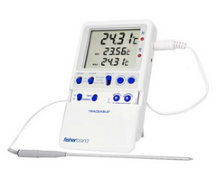 Fisher Scientific Digital Thermometer with Alarm Fisherbrand™ Traceable® Fahrenheit / Celsius -58° to +158°F (-50° to +70°C) Stainless Steel Probe Battery Operated - M-1129946-3519 - Each