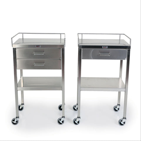 Stainless Steel Utility Table w/Drawer and Guardrail 2 Drawers and Guardrail • 20"W x 16"D x 34"H ,1 Each - Axiom Medical Supplies