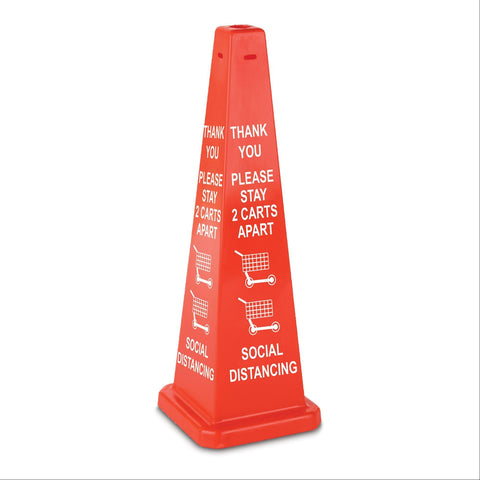 Thank You, Please Stay 2 Carts Apart Cone Sign 36" Lamba Cone • Thank You Please Stay 2 Carts Apart ,1 Each - Axiom Medical Supplies