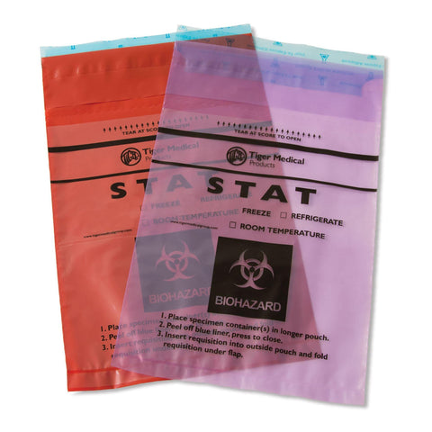 Tiger STAT Biohazards Bags STAT Biohazard Specimen Bag with Document Pouch 6" x 9" ,1000 / pk - Axiom Medical Supplies