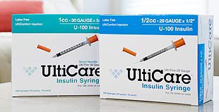 Ultimed Insulin Syringe with Needle UltiCare™ 0.3 mL 30 Gauge 5/16 Inch Attached Needle Without Safety