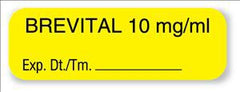 United Ad Label Drug Label UAL™ Anesthesia Label BREVITAL 10 mg/ mL Exp Dt Tm Yellow 1/2 X 1-1/2 Inch - M-413302-4731 - Roll of 1