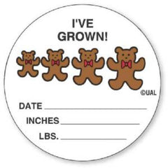 United Ad Label UAL™ 200 per Unit I've Grown Teddy Bear Date Inches Lbs Sticker