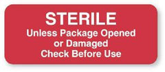 United Ad Label Pre-Printed Label Advisory Label Red Paper Sterile Unless Package Opened Or Damaged Check Before Use White Safety and Instructional 7/8 X 2-1/4 Inch - M-670452-4955 - Roll of 1