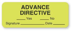 United Ad Label Pre-Printed Label Communication Fill In Fluorescent Green Paper Advance Directive Yes No Signature Date Black Safety and Instructional 7/8 X 2-1/4 Inch - M-691320-3132 - Roll of 1