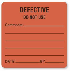 United Ad Label Pre-Printed Label UAL™ Advisory Label Red Fluorescent Paper Defective Do Not Use Comments Date By Black Quality Control Label 2-1/2 X 2-1/2 Inch - M-737880-1965 - Roll of 1