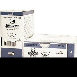 Suture with Needle Surgipro Nonabsorbable Uncoated Blue Suture Monofilament Polypropylene Suture Size 4 - 0 30 Inch Suture 1-Needle 16 mm Length 3/8 Circle Reverse Cutting Needle