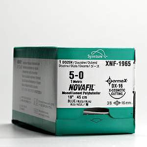 Suture with Needle Novafil Nonabsorbable Uncoated Blue Suture Monofilament Polybutester Size 5 - 0 12 Inch Suture Double-Armed 8 mm Length 1/4 Circle Spatula Needle