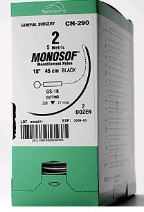 Suture with Needle Monosof~Dermalon Nonabsorbable Uncoated Black Suture Monofilament Nylon Size 2 - 0 30 Inch Suture 1-Needle 13 mm Length 1/2 Circle Reverse Cutting Needle