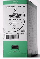 Suture with Needle Monosof~Dermalon Nonabsorbable Uncoated Black Suture Monofilament Nylon Size 2 - 0 30 Inch Suture 1-Needle 13 mm Length 1/2 Circle Reverse Cutting Needle