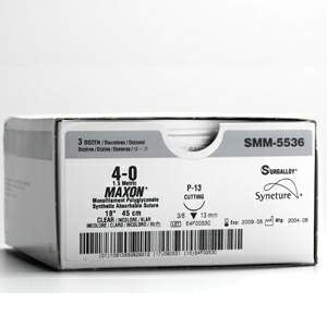 Suture with Needle Maxon Absorbable Uncoated Clear Suture Monofilament Polyglyconate Size 4 - 0 30 Inch Suture 1-Needle 19 mm Length 3/8 Circle Reverse Cutting Needle