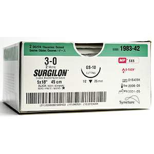 Suture with Needle Surgilon Nonabsorbable Coated Black Suture Braided Nylon Size 4 - 0 30 Inch Suture 1-Needle 17 mm Length 1/2 Circle Taper Point Needle