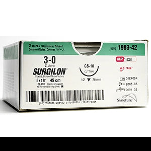 Suture with Needle Surgilon Nonabsorbable Coated Black Suture Braided Nylon Size 4 - 0 18 Inch Suture 1-Needle 16 mm Length 3/8 Circle Reverse Cutting Needle