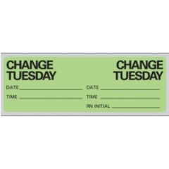 Precision Dynamics Pre-Printed Label Instructional Label Green Paper Change Tuesday Black Syringe Label 1 X 2-15/16 Inch - M-865122-3876 - Roll of 1