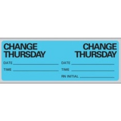 Precision Dynamics Pre-Printed Label Instructional Label Blue Paper Change Thursday Black Syringe Label 1 X 2-15/16 Inch - M-865120-1393 - Roll of 1