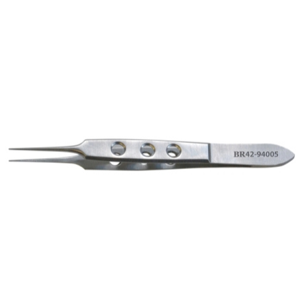 BR Surgical Tissue Forceps BR Surgical Bishop-Harmon 3-1/2 Inch Length Surgical Grade Stainless Steel NonSterile NonLocking Fenestrated Thumb Handle Straight 0.5 mm Serrated Tips - M-777958-2250 - Each