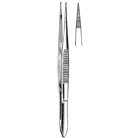 Fine Surgical Splinter Forceps 3-1/2 Inch Length Floor Grade Stainless Steel NonSterile NonLocking Thumb Handle Straight Serrated, Fine Point Tips - M-1119586-2304 - Each