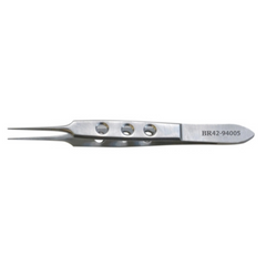 BR Surgical Iris Forceps BR Surgical Bishop-Harmon 3-1/2 Inch Length Surgical Grade Stainless Steel NonSterile NonLocking Fenestrated Thumb Handle Straight 0.5 mm Tips with 1 X 2 Teeth - M-713388-2369 - Each