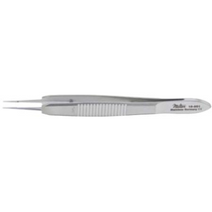 Miltex Suture Forceps Padgett® Castroviejo 4 Inch Length Surgical Grade Stainless Steel NonSterile NonLocking Narrow Thumb Handle Straight 0.5 mm Tips with 1 X 2 Delicate Teeth and Tying Platform - M-637357-2708 - Each