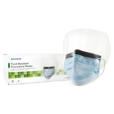 Procedure Mask with Eye Shield McKesson Anti-fog Pleated Earloops One Size Fits Most Blue NonSterile ASTM Level 3 - M-226057-4961 - Case of 100