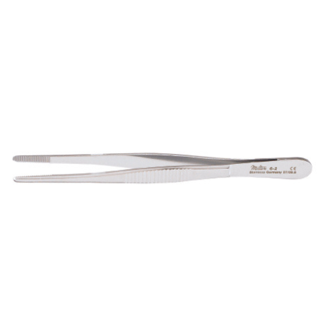 Miltex Dressing Forceps Miltex® 5-1/2 Inch Length OR Grade German Stainless Steel NonSterile NonLocking Thumb Handle Straight Serrated Tips - M-157476-2081 - Each