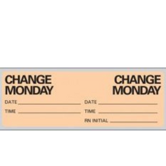 Precision Dynamics Pre-Printed Label Instructional Label Orange Paper Change Monday, Date, Time, Rn Initial Black Syringe Label 1 X 2-15/16 Inch - M-865117-4790 - Roll of 1