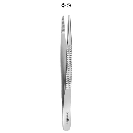 Miltex Tissue Forceps MeisterHand® Bonney 7 Inch Length Surgical Grade German Stainless Steel NonSterile NonLocking Thumb Handle Straight Serrated Tips with 1 X 2 Teeth - M-538259-2404 - Each