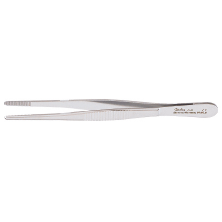 Miltex Dressing Forceps Miltex® 5 Inch Length OR Grade German Stainless Steel NonSterile NonLocking Thumb Handle Straight Serrated Tips - M-133470-3226 - Each