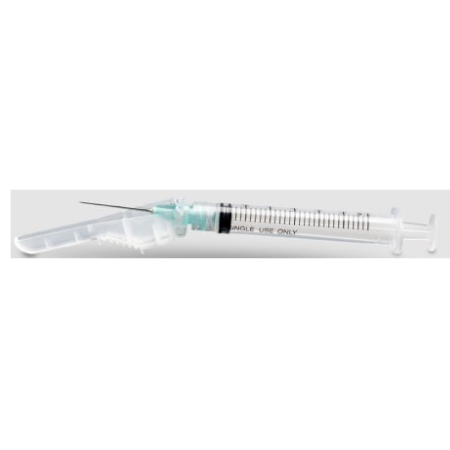 Syringe with Hypodermic Needle McKesson Prevent® 3 mL 25 Gauge 5/8 Inch Detachable Needle Hinged Safety Needle - M-1159369-4574 - Box of 100