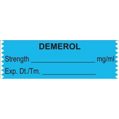 United Ad Label Drug Label UAL™ Anesthesia Label Tape Demerol Strength_% Exp Dt Tm_ Blue 1/2 X 1-1/2 Inch - M-701318-1792 - Roll of 1